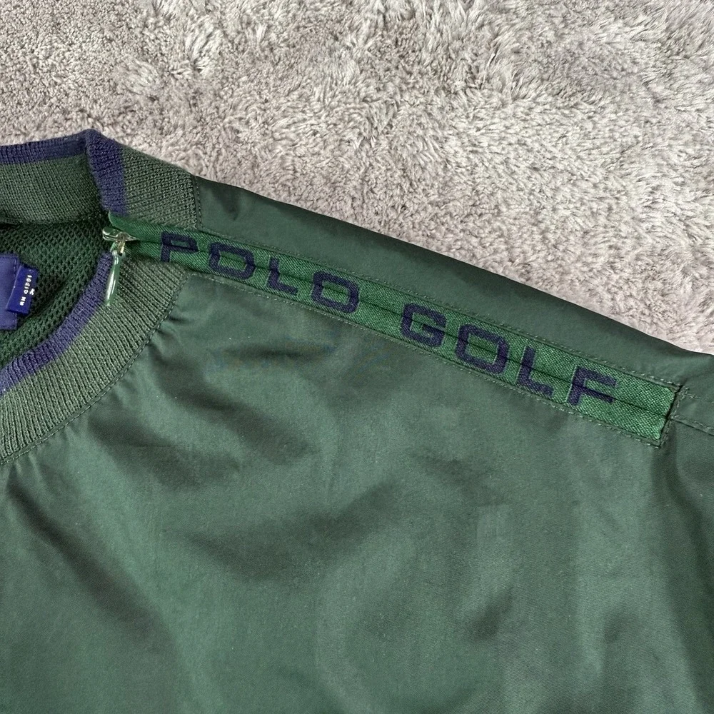 Polo Golf Ralph Lauren Mens L Green Windbreaker Side Zip Pullover Mesh Lined Vtg